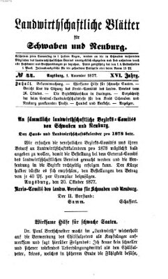 Landwirtschaftliche Blätter für Schwaben und Neuburg Donnerstag 1. November 1877