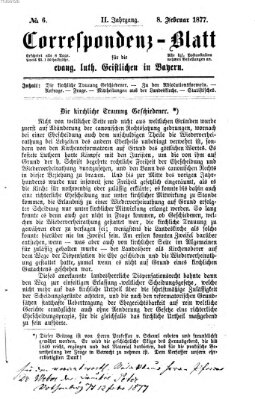 Korrespondenzblatt für die evangelisch-lutherischen Geistlichen in Bayern Donnerstag 8. Februar 1877