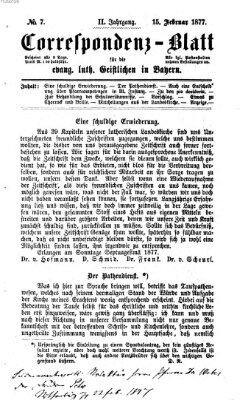 Korrespondenzblatt für die evangelisch-lutherischen Geistlichen in Bayern Donnerstag 15. Februar 1877