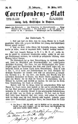 Korrespondenzblatt für die evangelisch-lutherischen Geistlichen in Bayern Donnerstag 29. März 1877