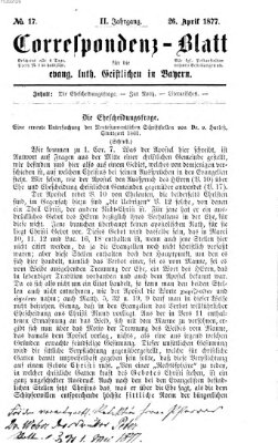 Korrespondenzblatt für die evangelisch-lutherischen Geistlichen in Bayern Donnerstag 26. April 1877