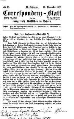 Korrespondenzblatt für die evangelisch-lutherischen Geistlichen in Bayern Donnerstag 29. November 1877