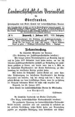 Landwirthschaftliches Vereinsblatt für Oberfranken Donnerstag 1. Februar 1877