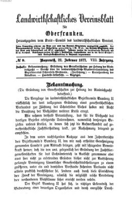 Landwirthschaftliches Vereinsblatt für Oberfranken Donnerstag 22. Februar 1877