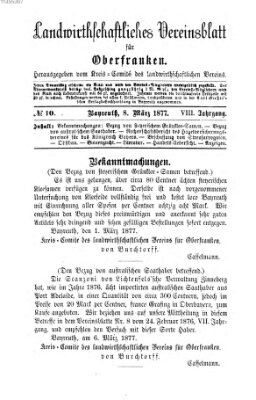 Landwirthschaftliches Vereinsblatt für Oberfranken Donnerstag 8. März 1877