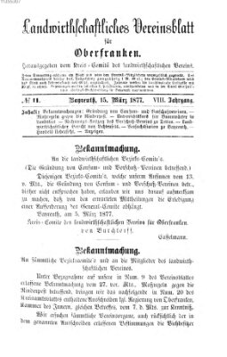 Landwirthschaftliches Vereinsblatt für Oberfranken Donnerstag 15. März 1877