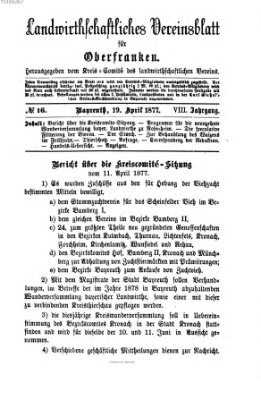 Landwirthschaftliches Vereinsblatt für Oberfranken Donnerstag 19. April 1877