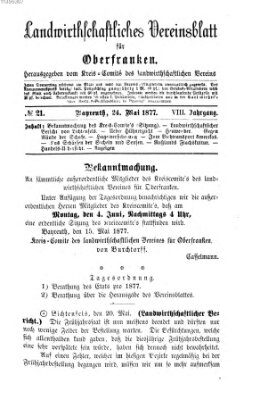 Landwirthschaftliches Vereinsblatt für Oberfranken Donnerstag 24. Mai 1877