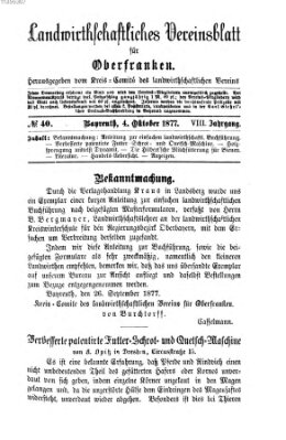 Landwirthschaftliches Vereinsblatt für Oberfranken Donnerstag 4. Oktober 1877