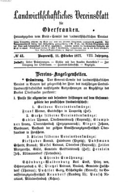 Landwirthschaftliches Vereinsblatt für Oberfranken Donnerstag 11. Oktober 1877