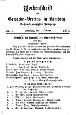 Wochenschrift des Gewerbe-Vereins Bamberg Donnerstag 1. Februar 1877