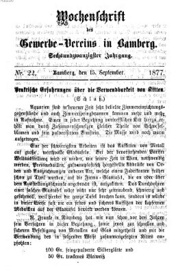 Wochenschrift des Gewerbe-Vereins Bamberg Samstag 15. September 1877