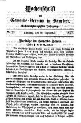 Wochenschrift des Gewerbe-Vereins Bamberg Sonntag 30. September 1877