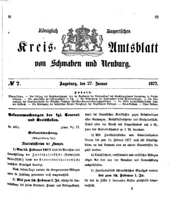 Königlich Bayerisches Kreis-Amtsblatt von Schwaben und Neuburg Samstag 27. Januar 1877