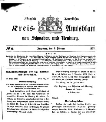 Königlich Bayerisches Kreis-Amtsblatt von Schwaben und Neuburg Donnerstag 1. Februar 1877