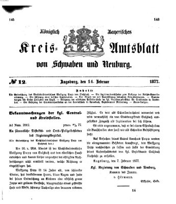 Königlich Bayerisches Kreis-Amtsblatt von Schwaben und Neuburg Mittwoch 14. Februar 1877