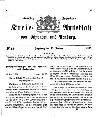 Königlich Bayerisches Kreis-Amtsblatt von Schwaben und Neuburg Donnerstag 15. Februar 1877