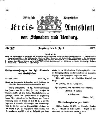 Königlich Bayerisches Kreis-Amtsblatt von Schwaben und Neuburg Dienstag 3. April 1877