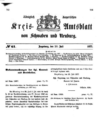 Königlich Bayerisches Kreis-Amtsblatt von Schwaben und Neuburg Freitag 20. Juli 1877