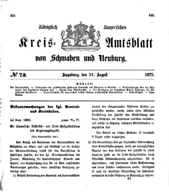 Königlich Bayerisches Kreis-Amtsblatt von Schwaben und Neuburg Freitag 31. August 1877