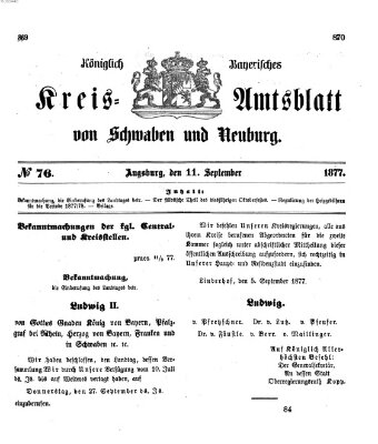 Königlich Bayerisches Kreis-Amtsblatt von Schwaben und Neuburg Dienstag 11. September 1877