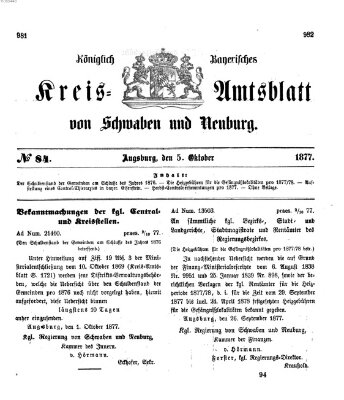 Königlich Bayerisches Kreis-Amtsblatt von Schwaben und Neuburg Freitag 5. Oktober 1877