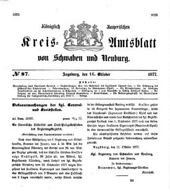 Königlich Bayerisches Kreis-Amtsblatt von Schwaben und Neuburg Dienstag 16. Oktober 1877