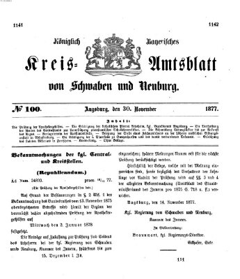 Königlich Bayerisches Kreis-Amtsblatt von Schwaben und Neuburg Freitag 30. November 1877