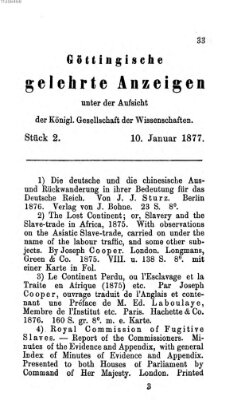 Göttingische gelehrte Anzeigen (Göttingische Zeitungen von gelehrten Sachen) Mittwoch 10. Januar 1877