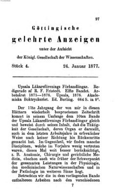 Göttingische gelehrte Anzeigen (Göttingische Zeitungen von gelehrten Sachen) Mittwoch 24. Januar 1877