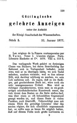 Göttingische gelehrte Anzeigen (Göttingische Zeitungen von gelehrten Sachen) Mittwoch 31. Januar 1877