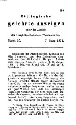 Göttingische gelehrte Anzeigen (Göttingische Zeitungen von gelehrten Sachen) Mittwoch 7. März 1877