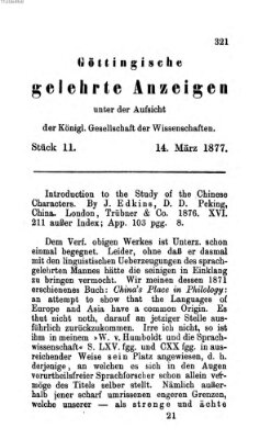 Göttingische gelehrte Anzeigen (Göttingische Zeitungen von gelehrten Sachen) Mittwoch 14. März 1877