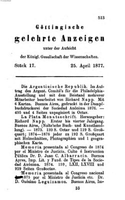 Göttingische gelehrte Anzeigen (Göttingische Zeitungen von gelehrten Sachen) Mittwoch 25. April 1877