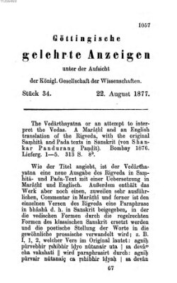 Göttingische gelehrte Anzeigen (Göttingische Zeitungen von gelehrten Sachen) Mittwoch 22. August 1877