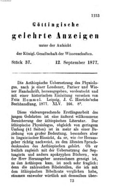 Göttingische gelehrte Anzeigen (Göttingische Zeitungen von gelehrten Sachen) Mittwoch 12. September 1877