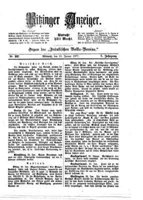 Kitzinger Anzeiger Mittwoch 31. Januar 1877