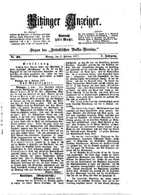 Kitzinger Anzeiger Montag 5. Februar 1877