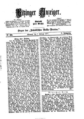 Kitzinger Anzeiger Mittwoch 7. Februar 1877