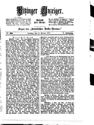 Kitzinger Anzeiger Samstag 10. Februar 1877
