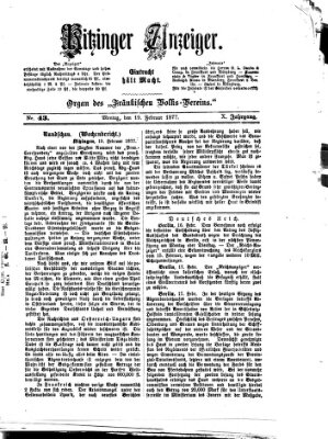 Kitzinger Anzeiger Montag 19. Februar 1877