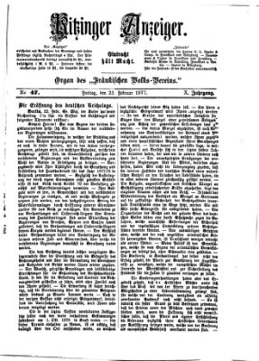 Kitzinger Anzeiger Freitag 23. Februar 1877