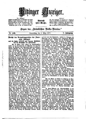 Kitzinger Anzeiger Donnerstag 1. März 1877