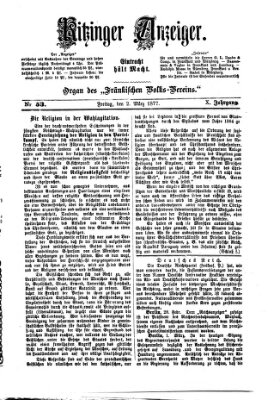 Kitzinger Anzeiger Freitag 2. März 1877