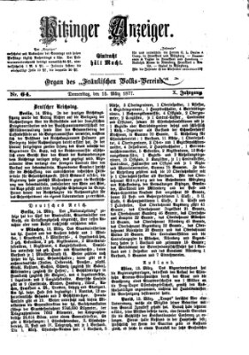 Kitzinger Anzeiger Donnerstag 15. März 1877