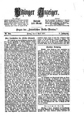 Kitzinger Anzeiger Freitag 6. April 1877