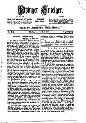 Kitzinger Anzeiger Dienstag 10. April 1877