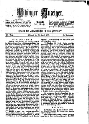 Kitzinger Anzeiger Mittwoch 11. April 1877