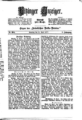 Kitzinger Anzeiger Samstag 21. April 1877