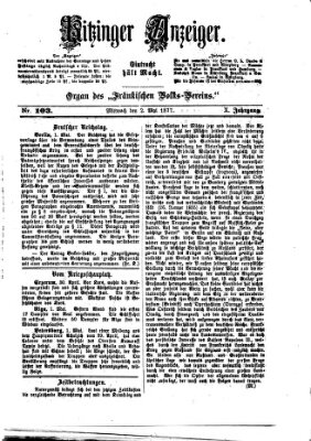Kitzinger Anzeiger Mittwoch 2. Mai 1877